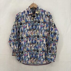 Luchiano Visconti Shirt Mens Small Multicolor Abstract Graphic Print Long Sleeve